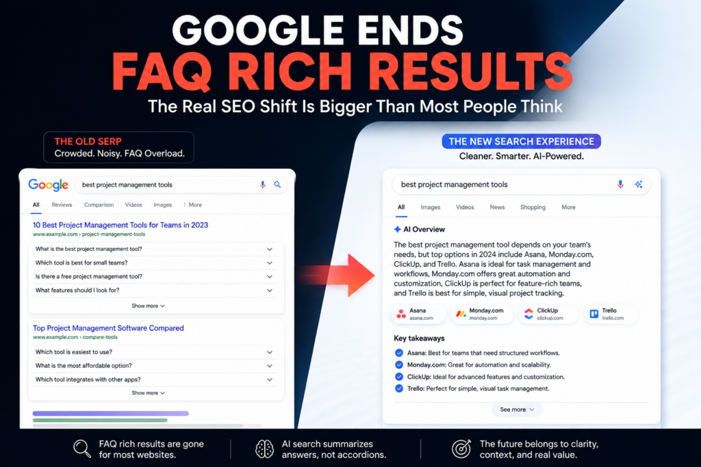 Google Ends FAQ Rich Results: What SEOs, AI Search, and Brands Should Do Now